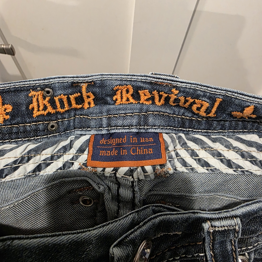 Rock Revival Denim Barby Ankle Skinny Jeans Fleur-De-Lis Embellished Blue 25x27 - Picture 14 of 16